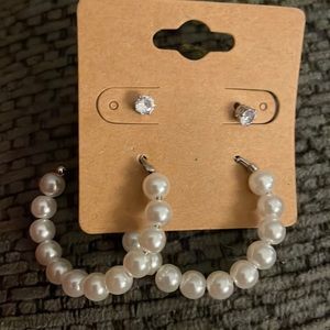 Earrings-studs and pearl costume jewelry